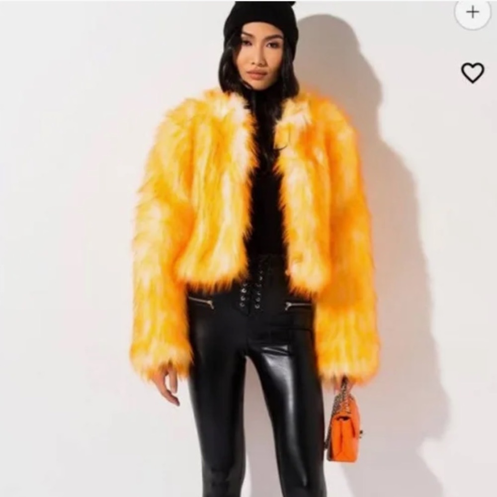 Celebrity Akira orange faux fur Lil Baby jacket NWT